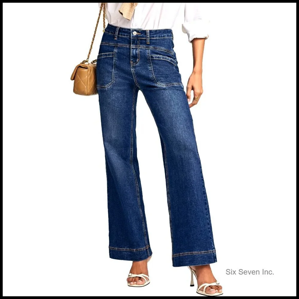 Wide Leg Bootcut Jeans High Waisted Stretchy Denim Trendy Y2K Chic